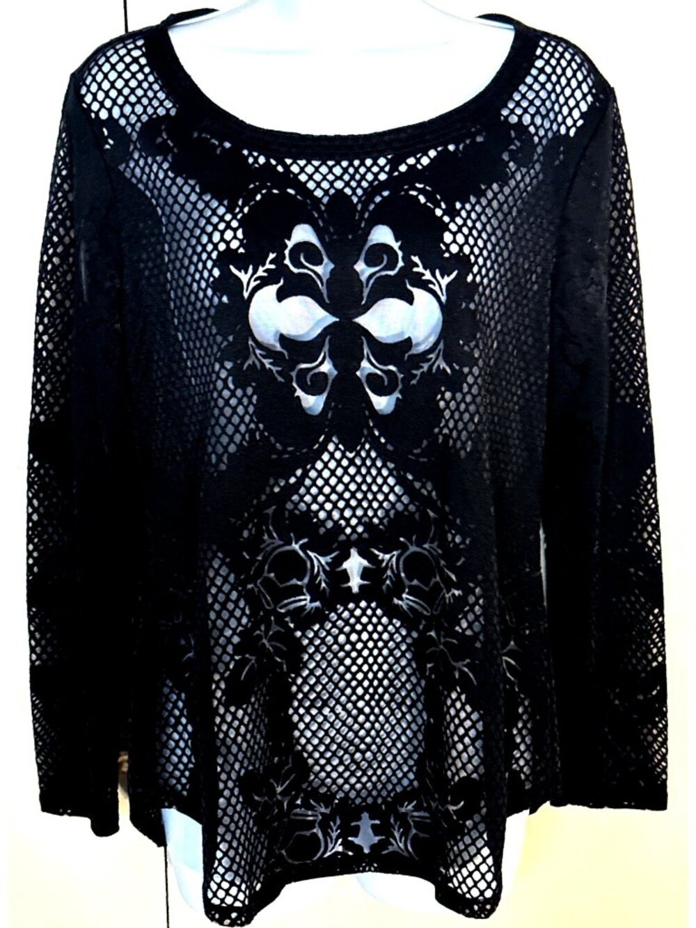 Cache Black Sheer Mesh Top Large Overlay Soft Lightweight Summer